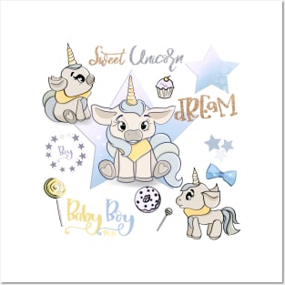 Unicorn birthday party, sweet unicorns, baby boy unicorn, sweet dreams Posters and Art